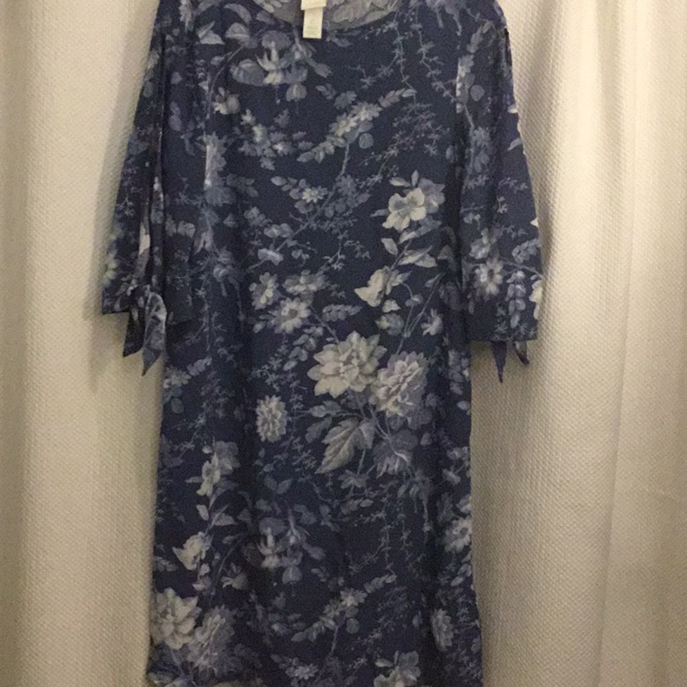Floral Tie-Sleeve Midi Dress - Blue